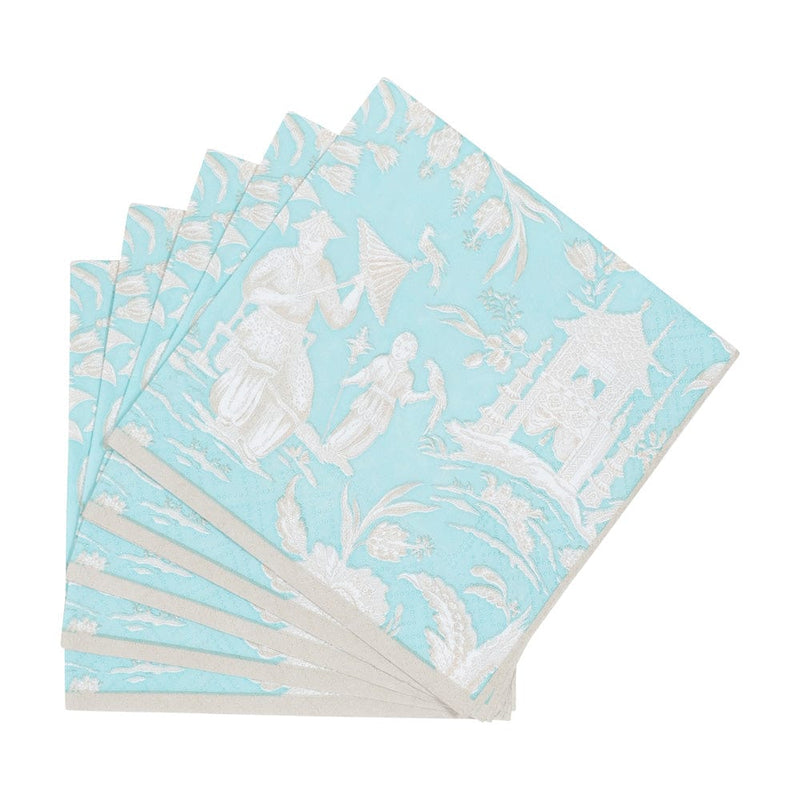 Caspari Silk Road Toile Robin's Egg Cocktail Napkins - 20 Per Package