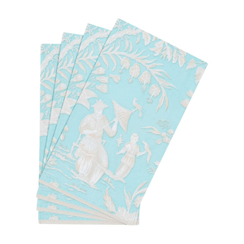 Caspari Silk Road Toile Robin's Egg Guest Towel Napkins - 15 Per Package