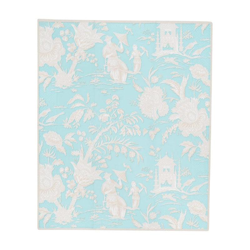 Caspari Silk Road Toile Robin's Egg Guest Towel Napkins - 15 Per Package