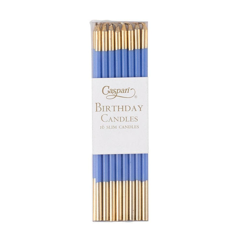 caspari Slim Birthday Candles in French Blue & Gold - 16 Candles Per Package