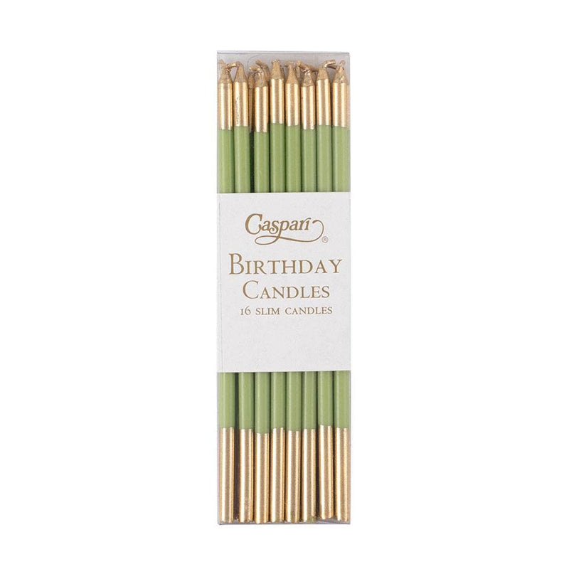 caspari Slim Birthday Candles in Moss Green & Gold - 16 Candles Per Package
