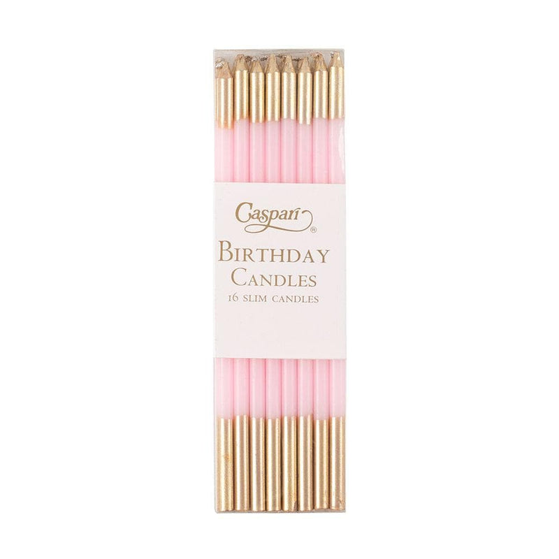 caspari Slim Birthday Candles in Petal Pink & Gold - 16 Candles Per Package