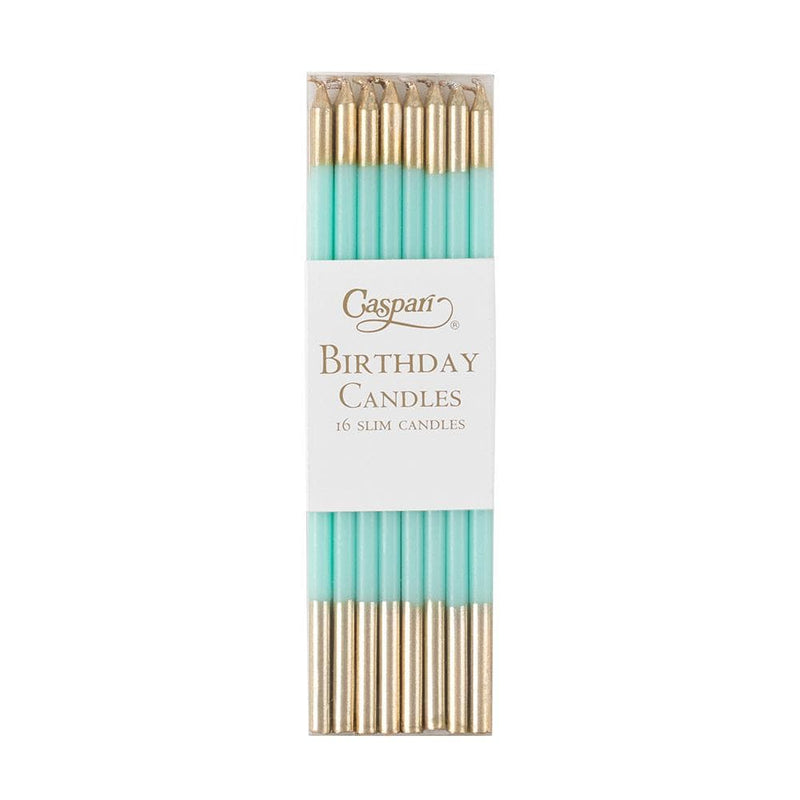caspari Slim Birthday Candles in Robin's Egg & Gold - 16 Candles Per Package