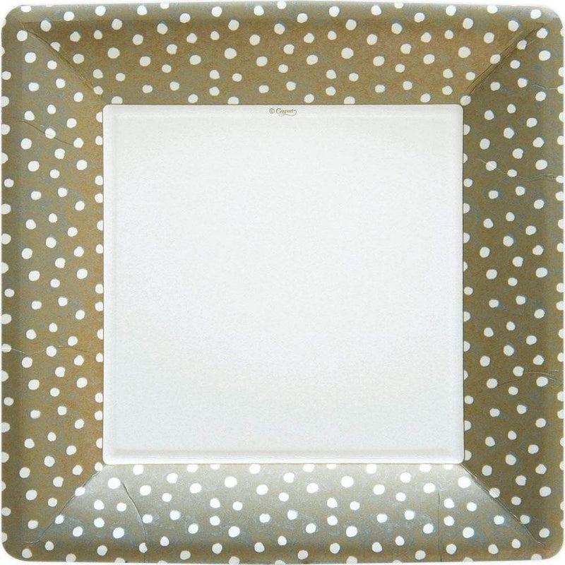 caspari Small Dots Square Paper Dinner Plates in Platinum - 8 Per Package