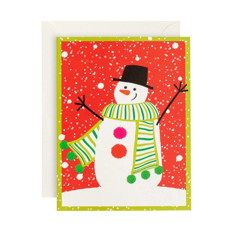 caspari Snowman & Green Scarf Boxed Christmas Cards - 15 Cards & 15 Envelopes