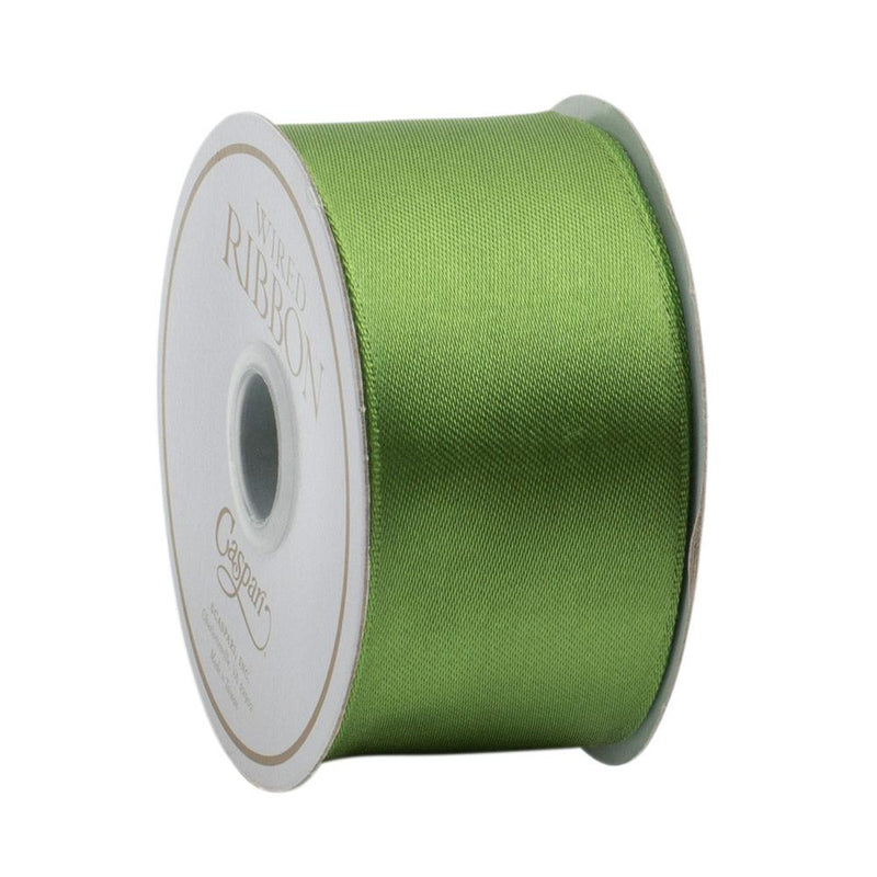 Caspari Solid Green Satin Wired Ribbon - 9 Yard Spool