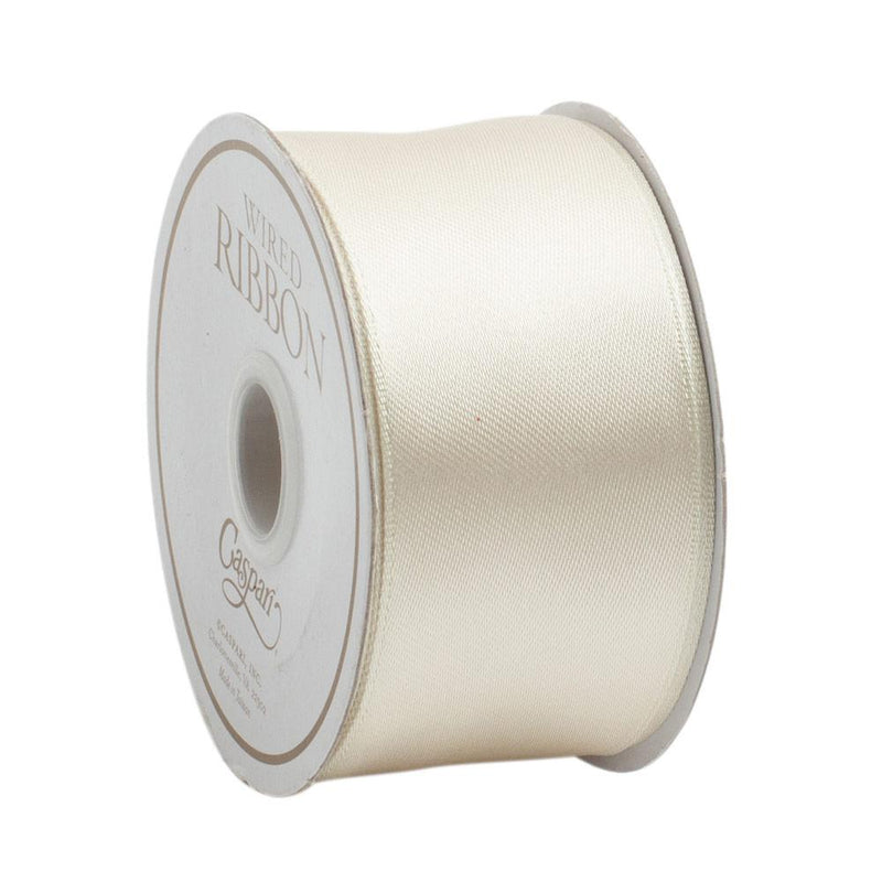 Caspari Solid Ivory Satin Wired Ribbon - 9 Yard Spool