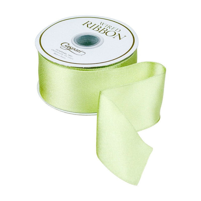 Caspari Solid Satin Wired Celadon Ribbon - 1 Spool Of Ribbon