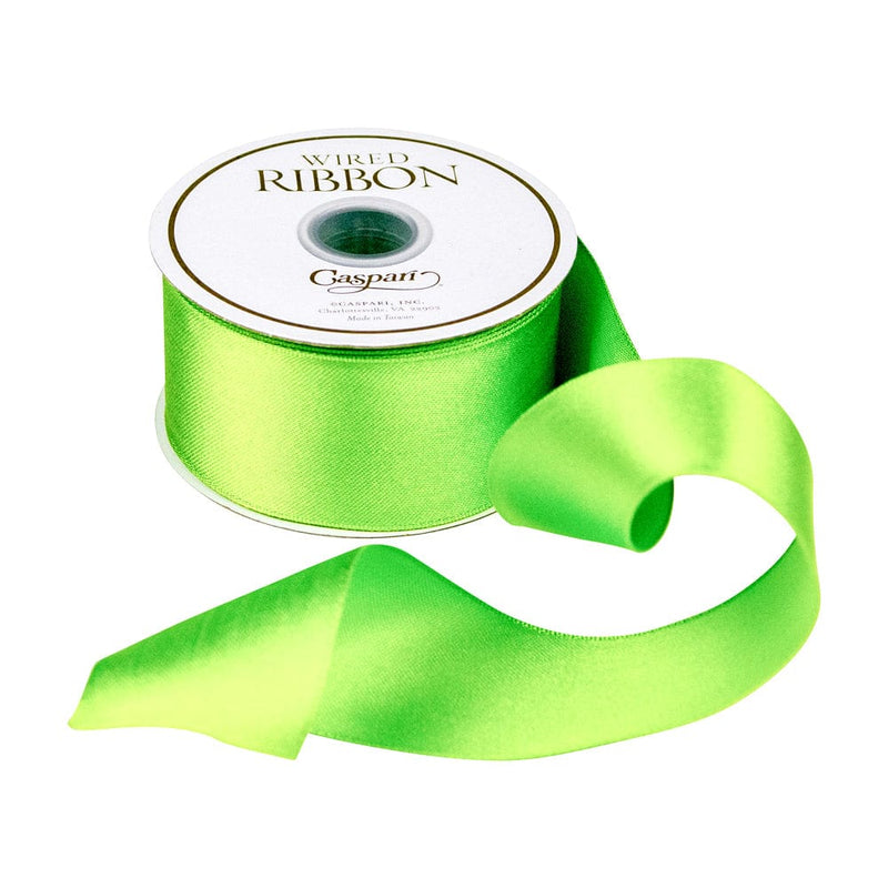 Caspari Solid Satin Wired Citron Ribbon - 1 Spool Of Ribbon