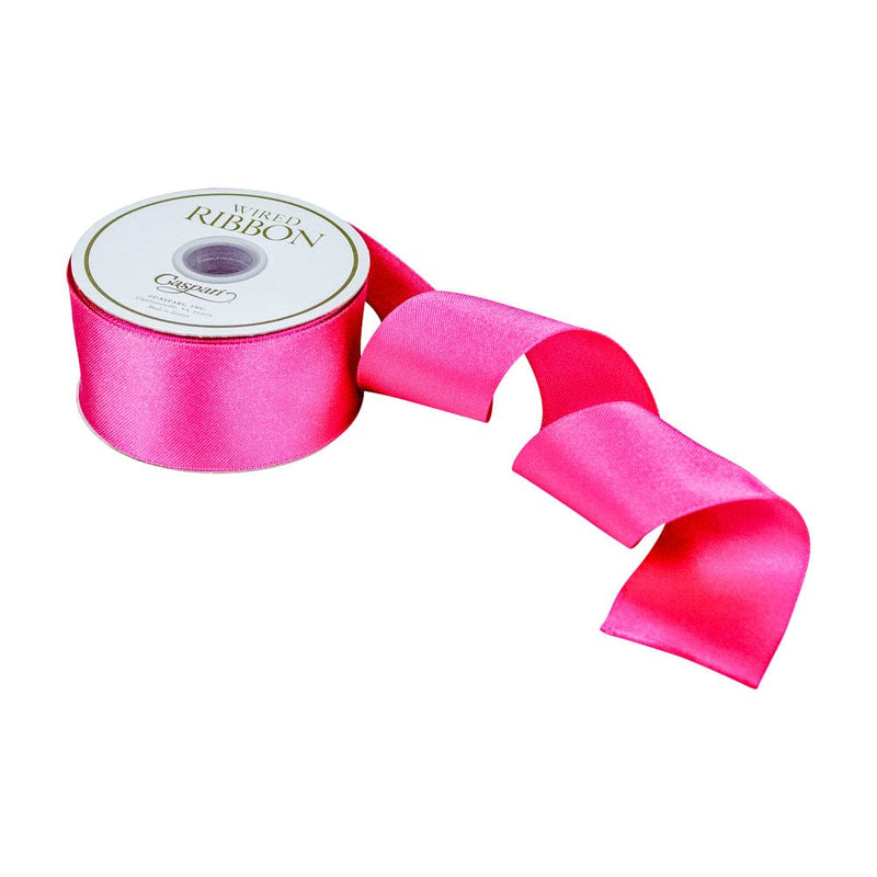 Caspari Solid Satin Wired Shocking Pink Ribbon - 1 Spool Of Ribbon