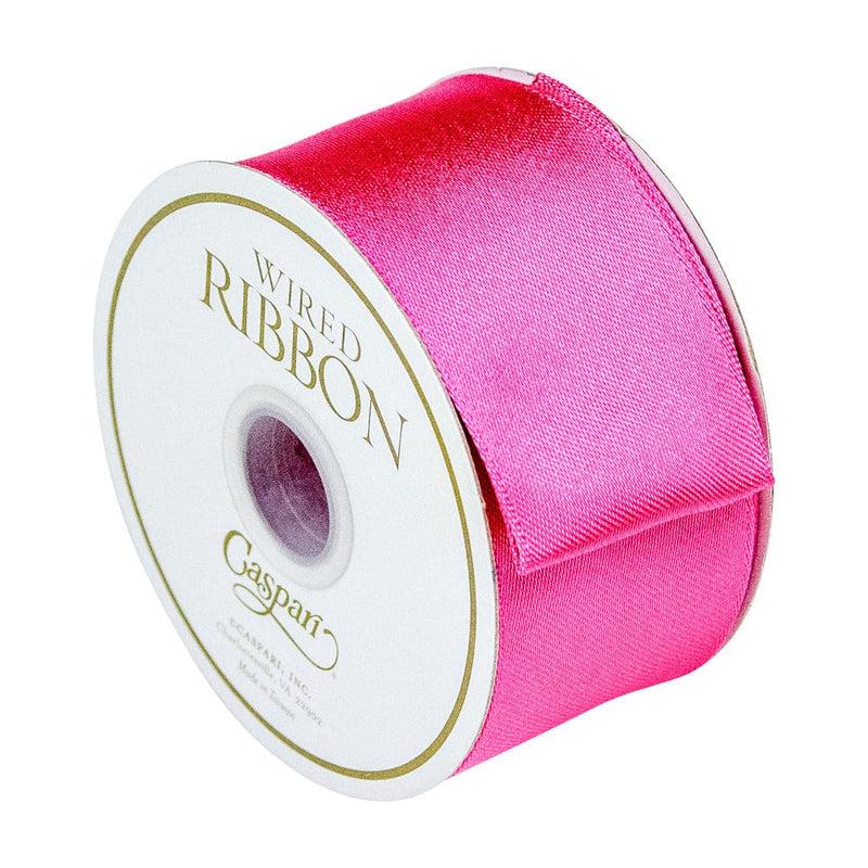 caspari Solid Satin Wired Shocking Pink Ribbon - 1 Spool Of Ribbon
