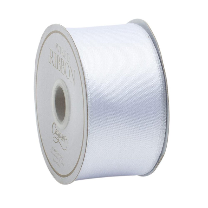 Caspari Solid White Satin Wired Ribbon - 9 Yard Spool