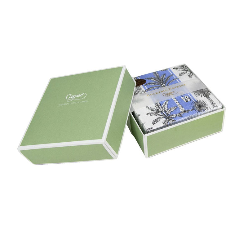 Caspari Southern Palms Blue & White Boxed Cocktail Napkins - 40 Per Box