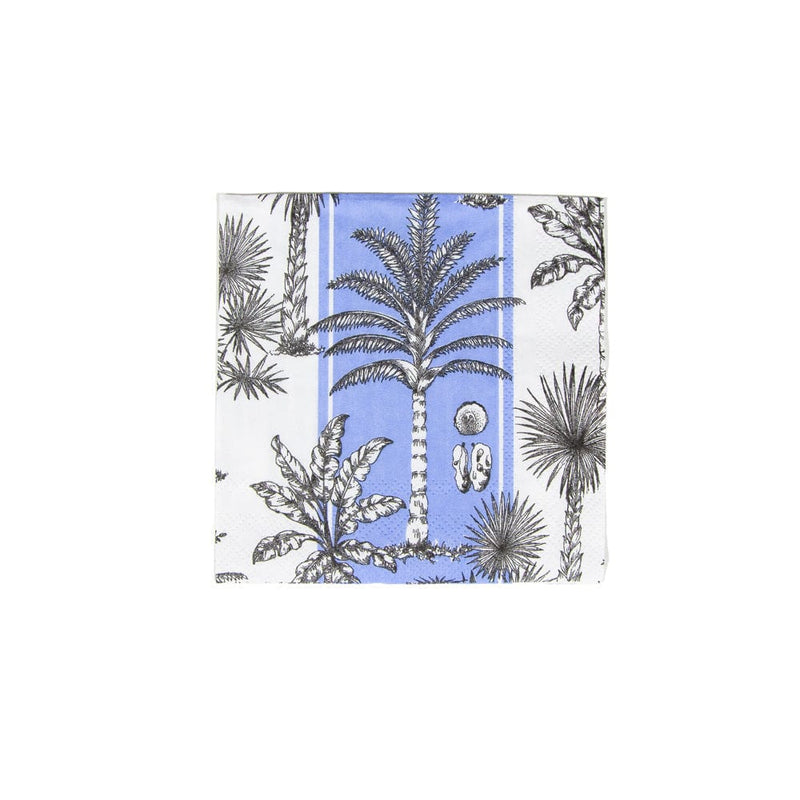 Caspari Southern Palms Blue & White Boxed Cocktail Napkins - 40 Per Box