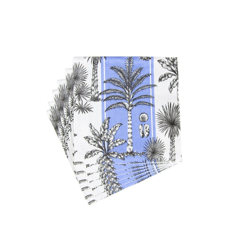 Caspari Southern Palms Blue & White Boxed Cocktail Napkins - 40 Per Box