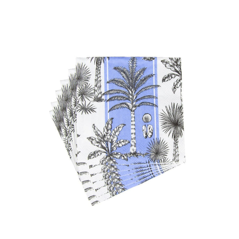 Caspari Southern Palms Blue & White Cocktail Napkins - 20 Per Package