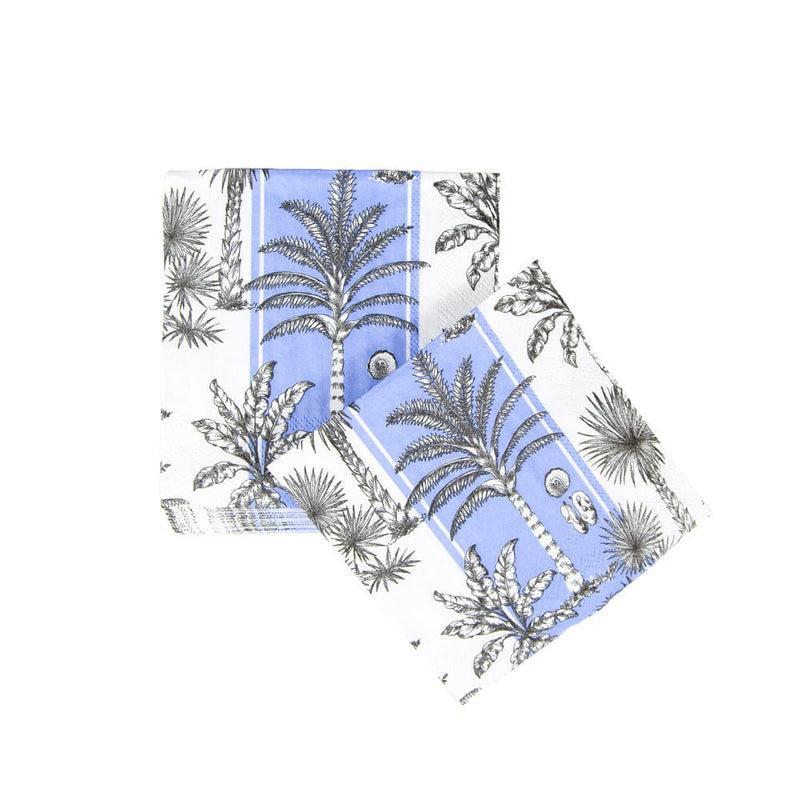 Caspari Southern Palms Blue & White Cocktail Napkins - 20 Per Package