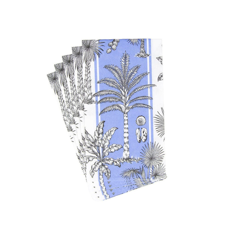 Caspari Southern Palms Blue & White Guest Towel Napkins - 15 Per Package