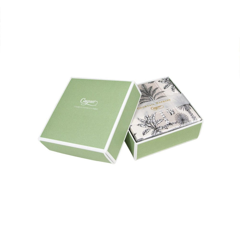 Caspari Southern Palms Flax & White Boxed Cocktail Napkins - 40 Per Box