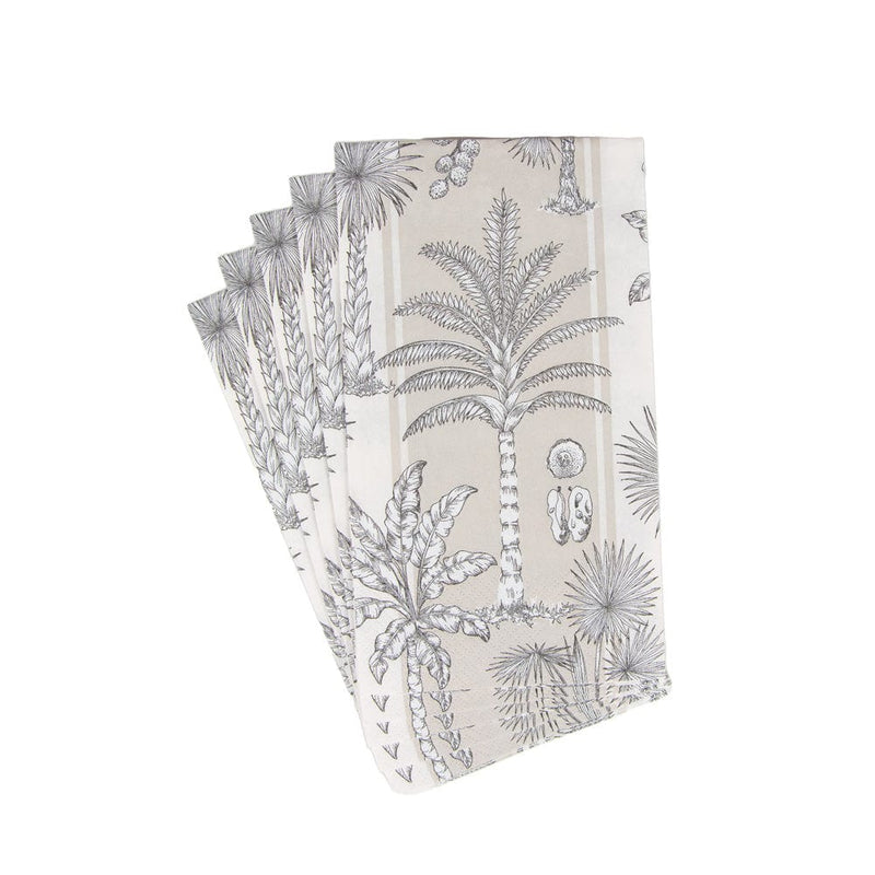 Caspari Southern Palms Flax & White Guest Towel Napkins - 15 Per Package