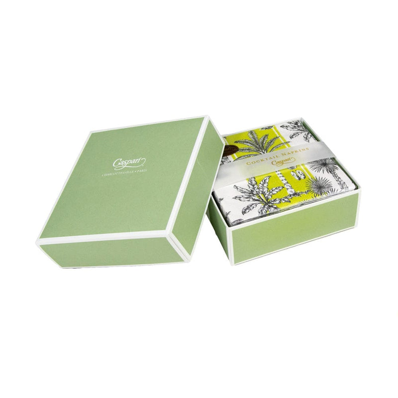 Caspari Southern Palms Green & White Boxed Cocktail Napkins - 40 Per Box