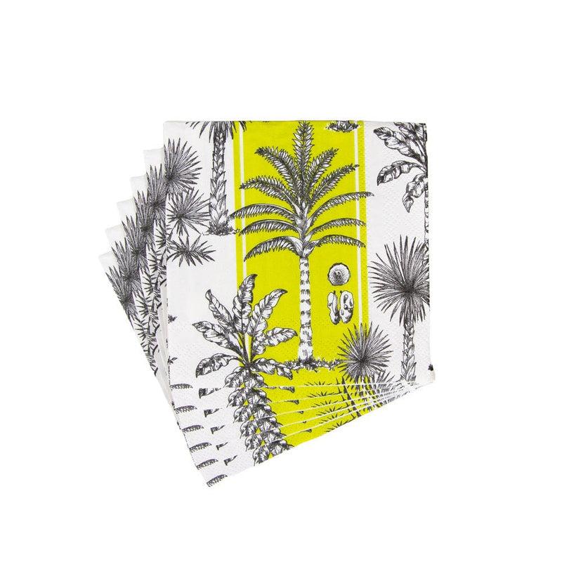 Caspari Southern Palms Green & White Boxed Cocktail Napkins - 40 Per Box