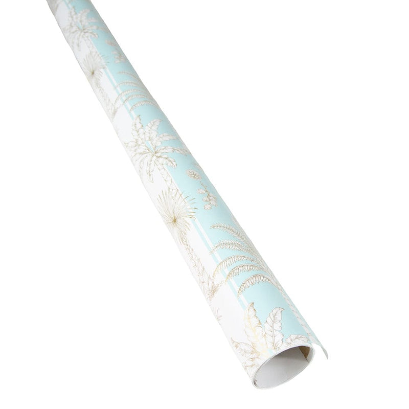 Caspari Southern Palms In Robin's Egg & White Gift Wrap - 1 Continuous Roll Of Wrapping Paper