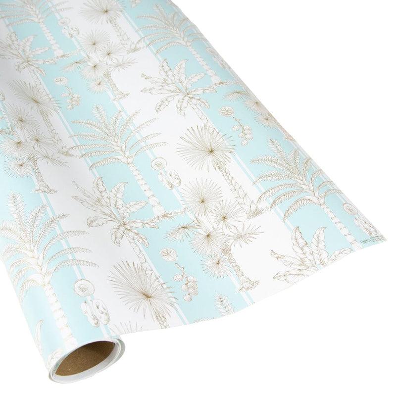 caspari Southern Palms in Robin's Egg & White Gift Wrap - 1 Continuous Roll of Wrapping Paper