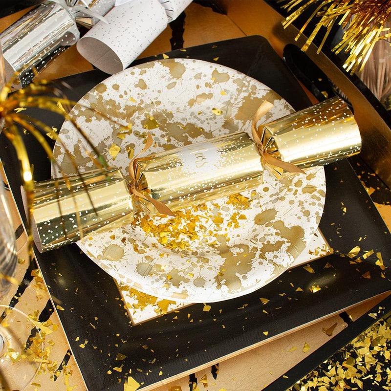 Caspari Splatterware Paper Dinner Plates In Gold - 8 Per Package