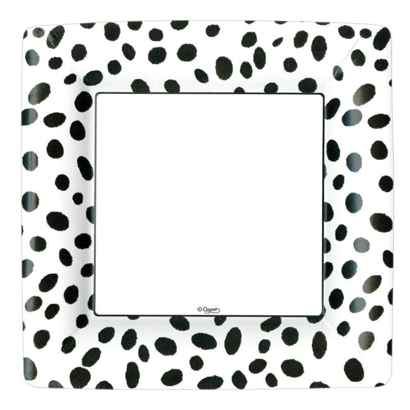 caspari Spots Square Paper Dinner Plates in Black - 8 Per Package
