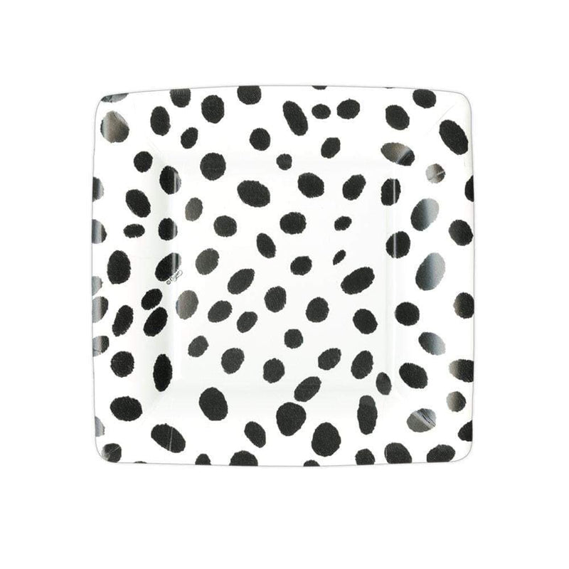 caspari Spots Square Paper Salad & Dessert Plates in Black - 8 Per Package