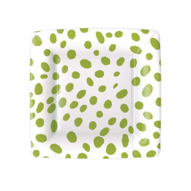 caspari Spots Square Paper Salad & Dessert Plates in Green - 8 Per Package
