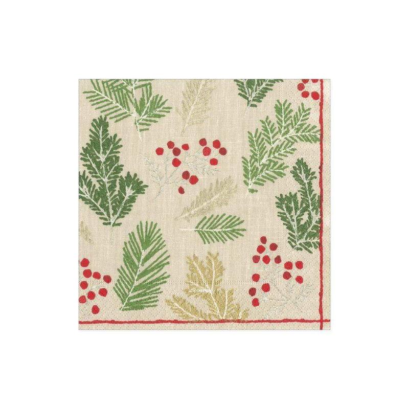 Caspari Sprigs And Berries Paper Cocktail Napkins In Linen - 20 Per Package
