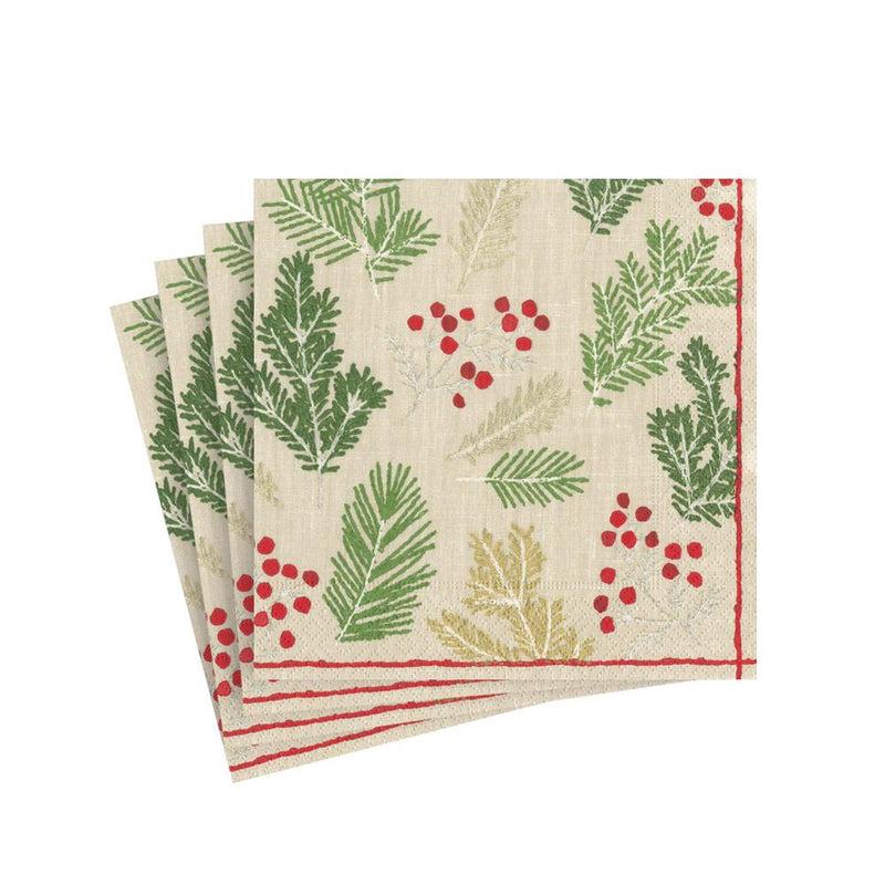 caspari Sprigs and Berries Paper Cocktail Napkins in Linen - 20 Per Package