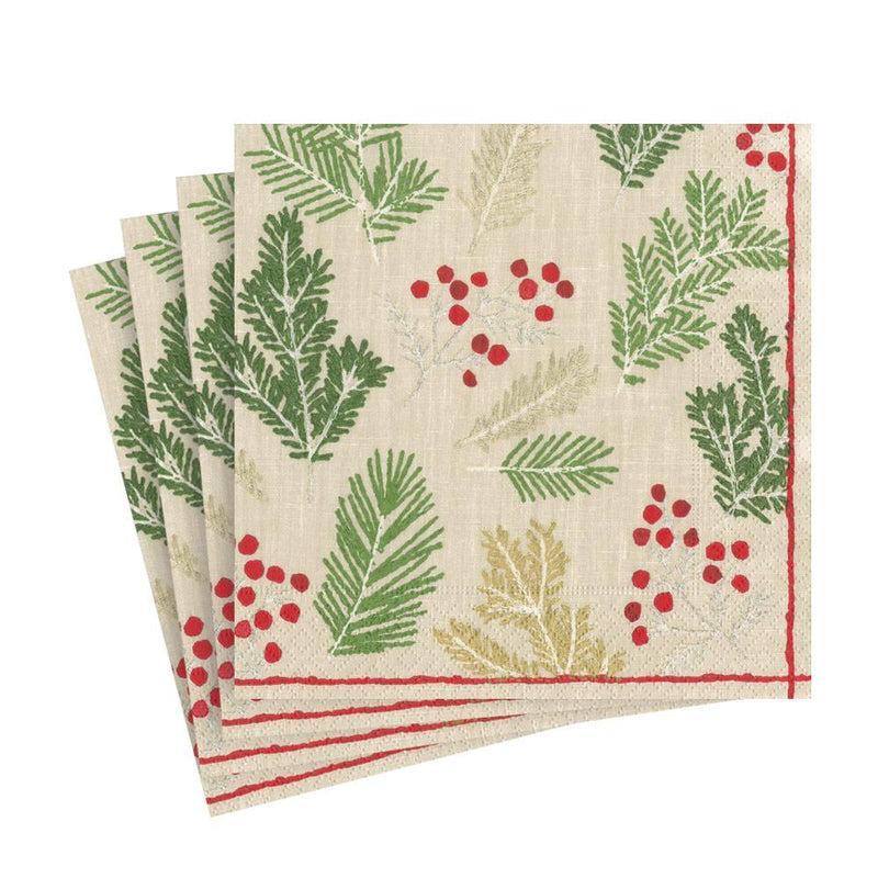 Caspari Sprigs And Berries Paper Luncheon Napkins In Linen - 20 Per Package