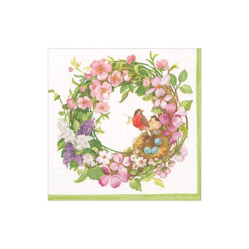 caspari Spring Wreath Paper Cocktail Napkins - 20 Per Package