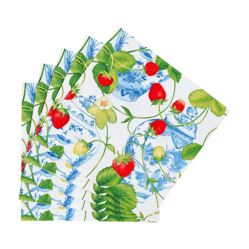 Caspari Strawberries And Cream Cocktail Napkins - 20 Per Package