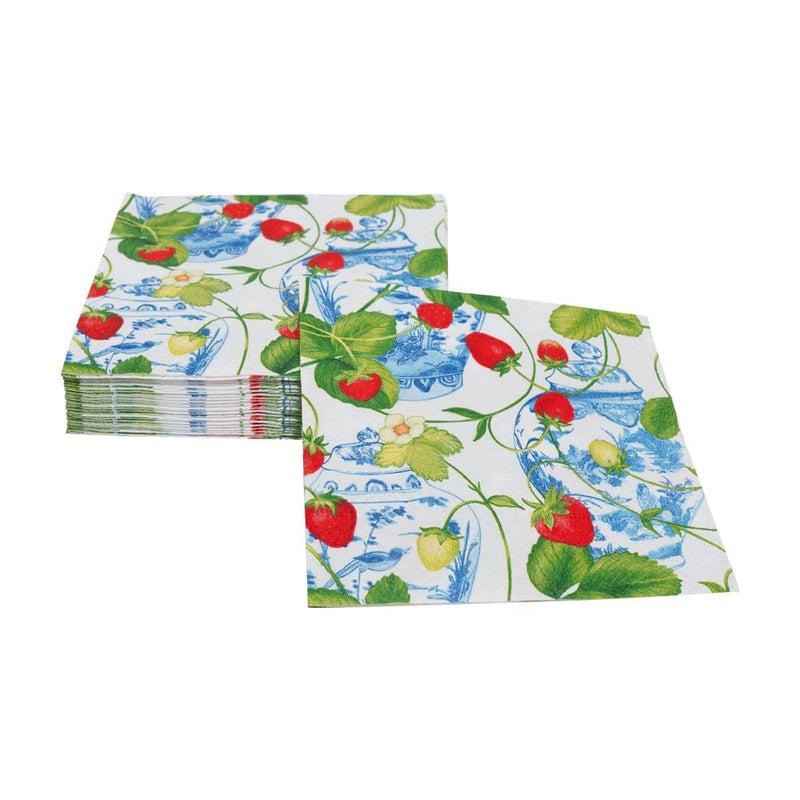 Caspari Strawberries And Cream Cocktail Napkins - 20 Per Package