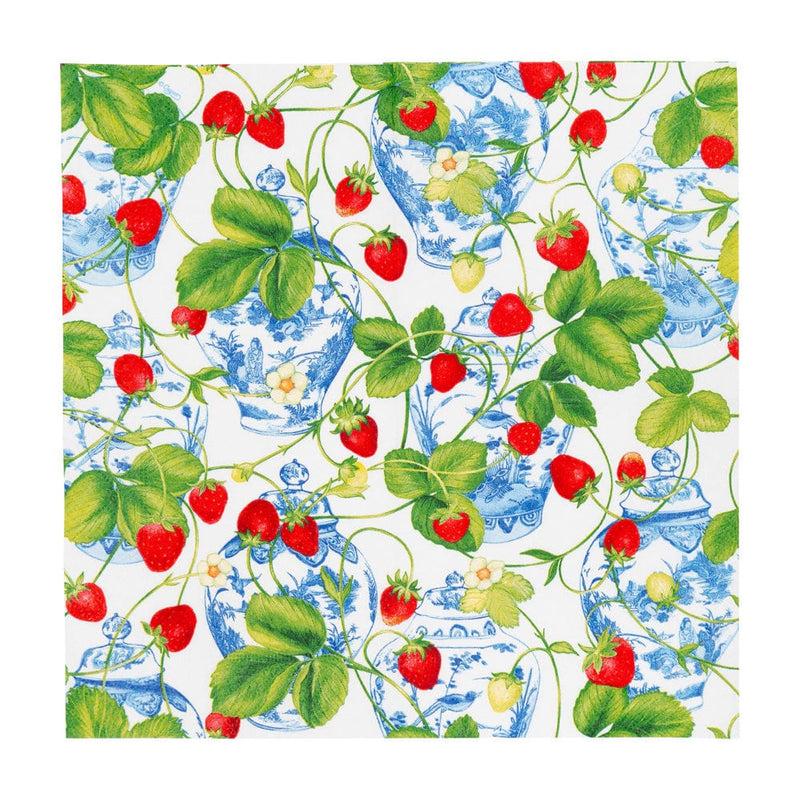 Caspari Strawberries And Cream Cocktail Napkins - 20 Per Package