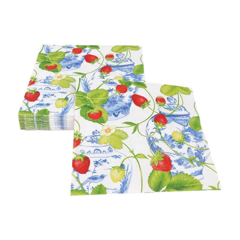 Caspari Strawberries And Cream Luncheon Napkins - 20 Per Package