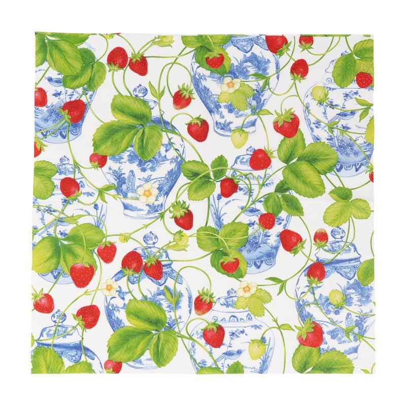 Caspari Strawberries And Cream Luncheon Napkins - 20 Per Package