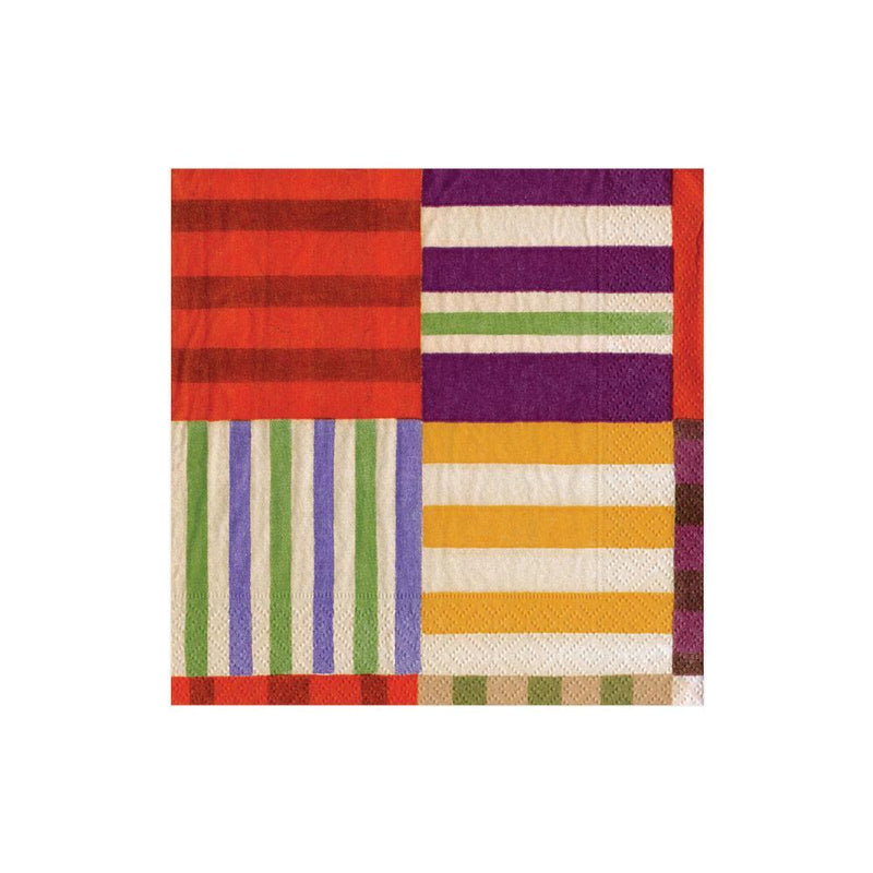 caspari Striped Patchwork Paper Cocktail Napkins in Purple - 20 Per Package