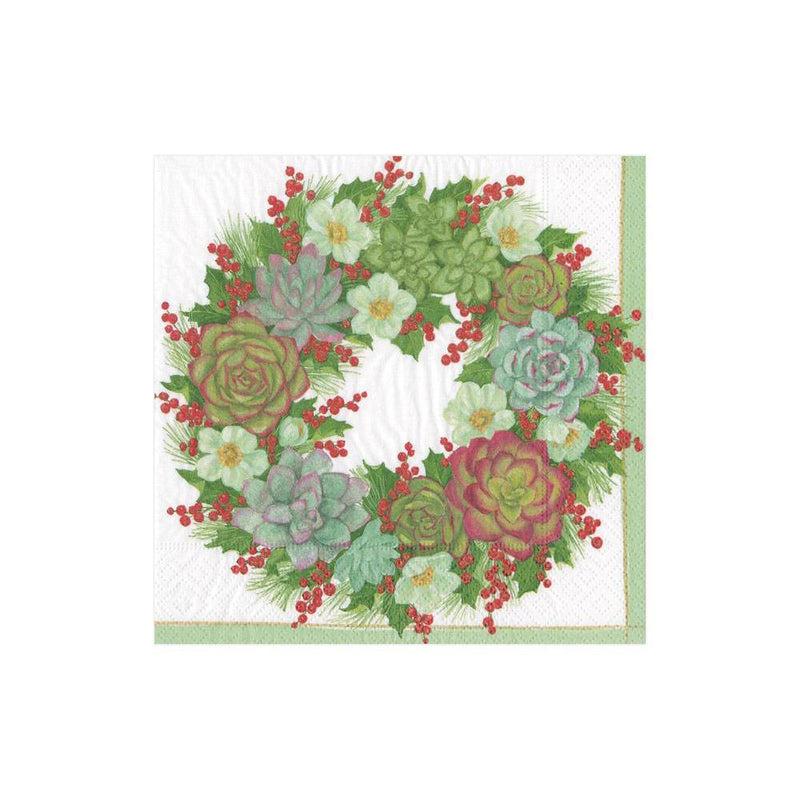 Caspari Succulent Wreath Paper Cocktail Napkins - 20 Per Package