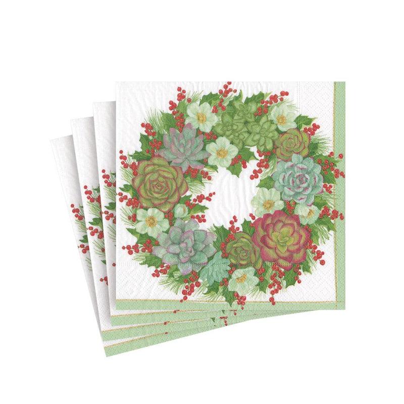 caspari Succulent Wreath Paper Cocktail Napkins - 20 Per Package - 2 Packages