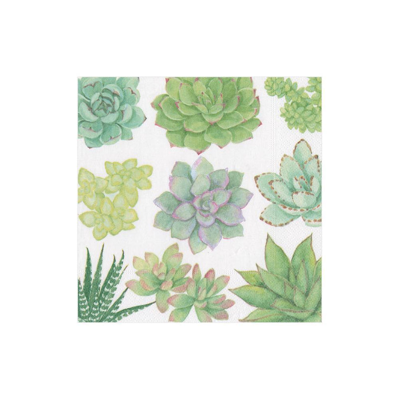 Caspari Succulents Paper Cocktail Napkins - 20 Per Package