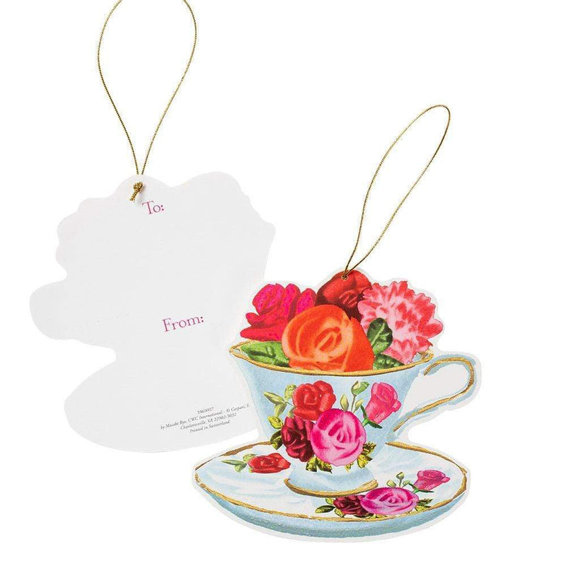 Caspari Tea Cups Decorative Die-Cut Gift Tags - 2 Per Package