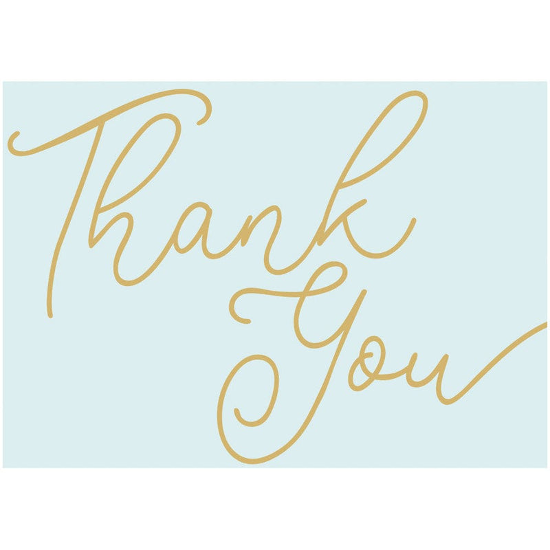 caspari Thank You Script-Robins Egg Blue Foil Thank You Notes - 8 Note Cards And Envelopes