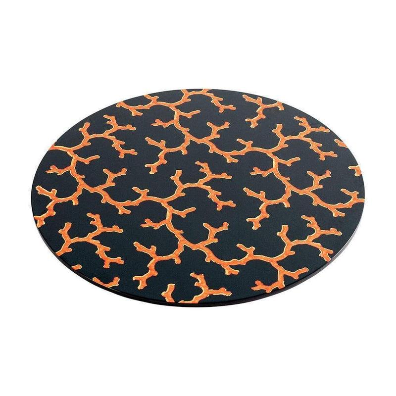 Caspari The Coral Sea Round Lacquer Placemat In Black - 1 Each