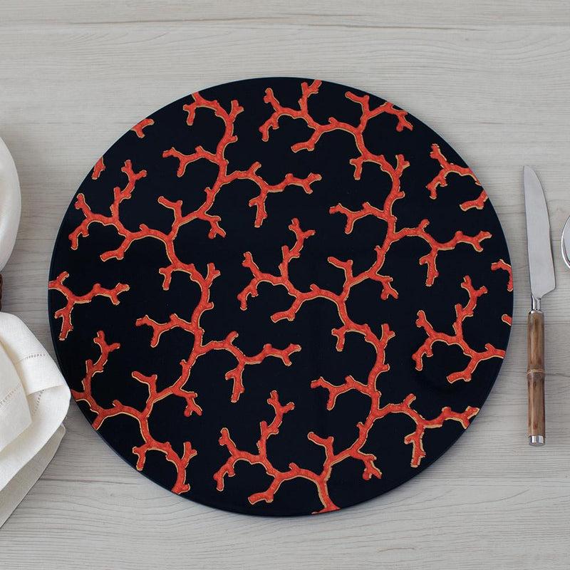 Caspari The Coral Sea Round Lacquer Placemat In Black - 1 Each