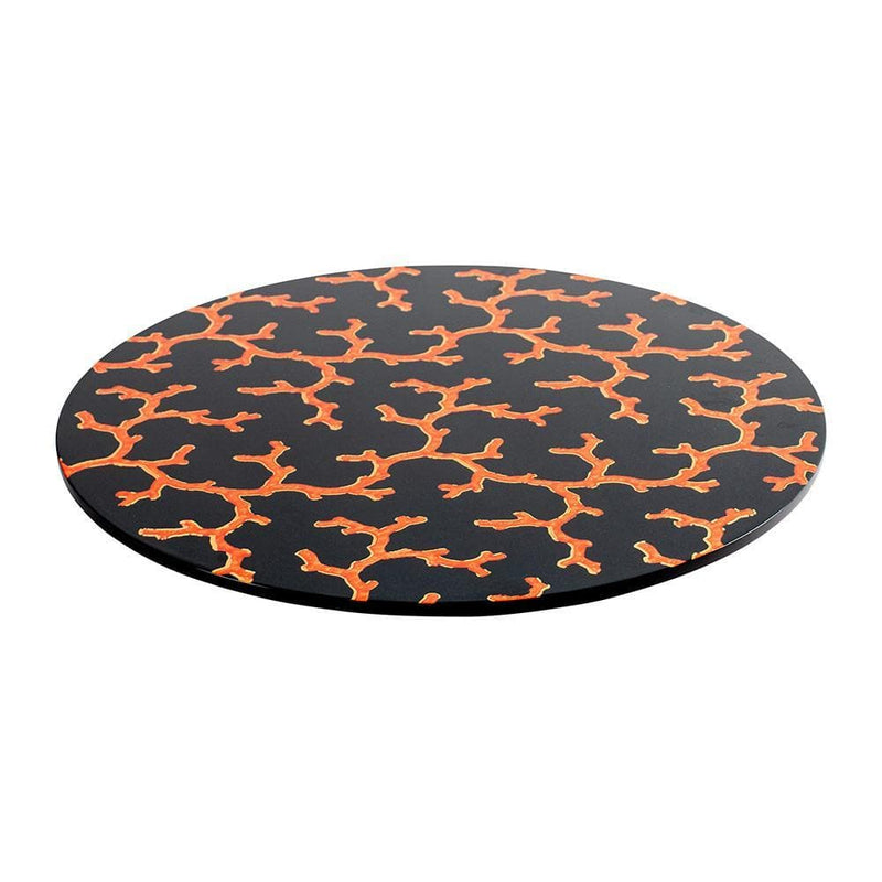 Caspari The Coral Sea Round Lacquer Placemat In Black - 1 Each